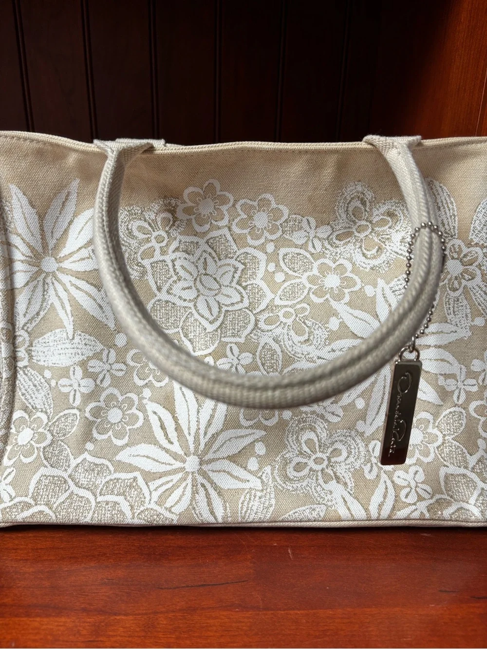 Oscar De La Renta Beige With White Flowers tote